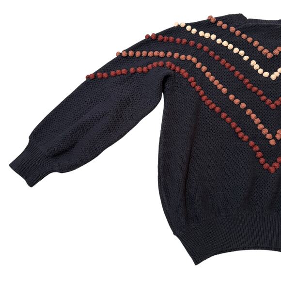 The Great. The Bobble Pom Pom Sweater Knit Navy Blue Brown - Size 1 / Small - Picture 10 of 14
